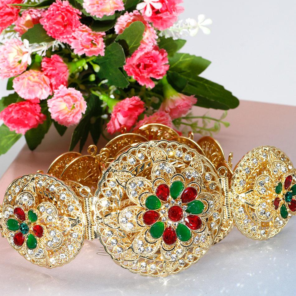 

Женский металлический свадебный пояс с цветком для платья, ювелирные изделия, золотой и серебряный цвет, кристаллическая цепочка на талию красный/зелёный