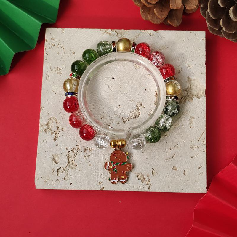 Christmas Diamond Santa & Snowflake Glass Bracelet: Stylish & Versatile Holiday Accessory.