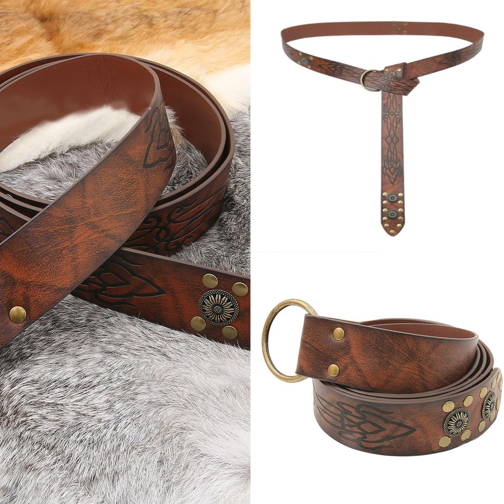 Medieval Waistband Vintage Cosplay Viking Studded Belt for Men Cosplay Supplies PU Waistband for Photoshoots and Stage
