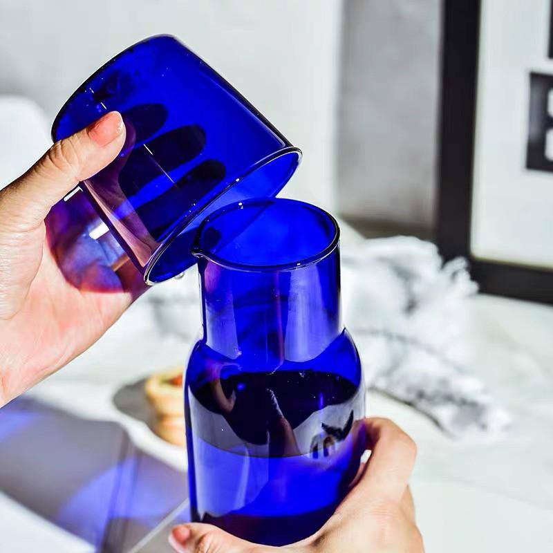 Japanese Style Transparent Candy Color Glass Teacup Set Simple Heat-Resistant Drinking Juice Cup with Tea Pitcher Water Bottle