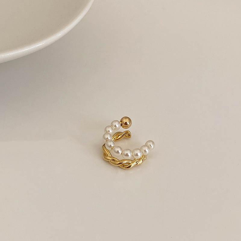 Fashion Pearl Twist Chain Tassel Clip Earrings for Women Unisex Minimalist Fake Piercing Earbone Ear Cuff Jewelry Gifts