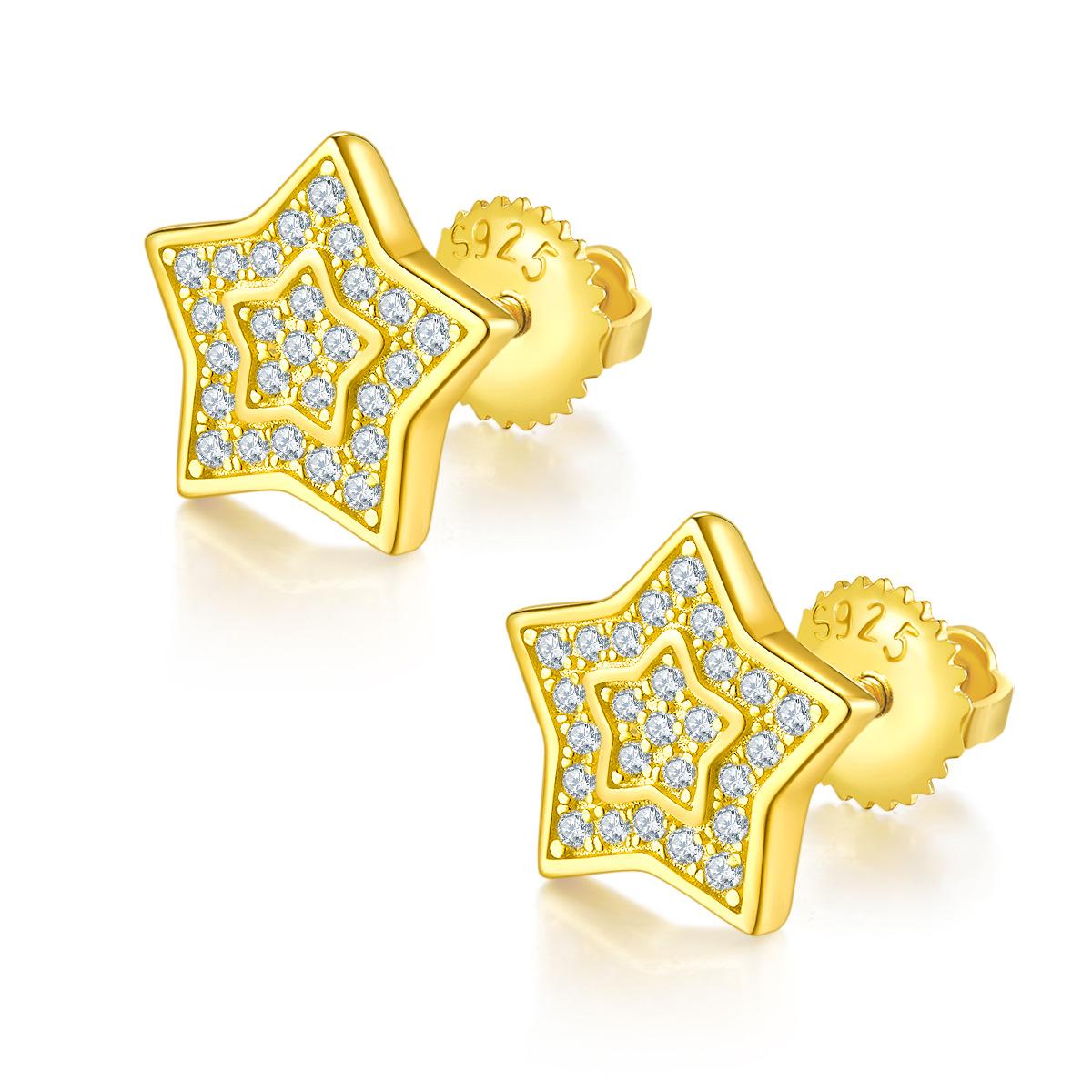 

Foreign Trade Seiko Pentagram Earrings S925 Sterling Silver Inlaid With Moissanite Women S Yellow And Gold Personalized Earrings Are Hot