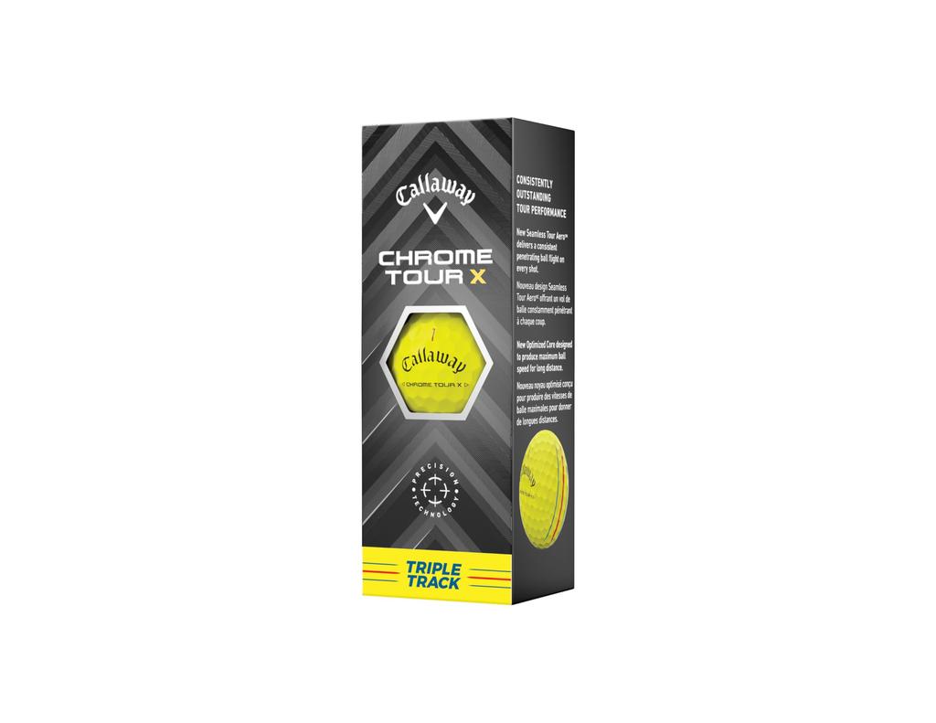 Callaway Golfbälle CHROME TOUR X YLW 24 TRIPLE TRACK 1 Dutzend (12 Stück) 4-teiliges Konstruktionsdreieck, Gelb