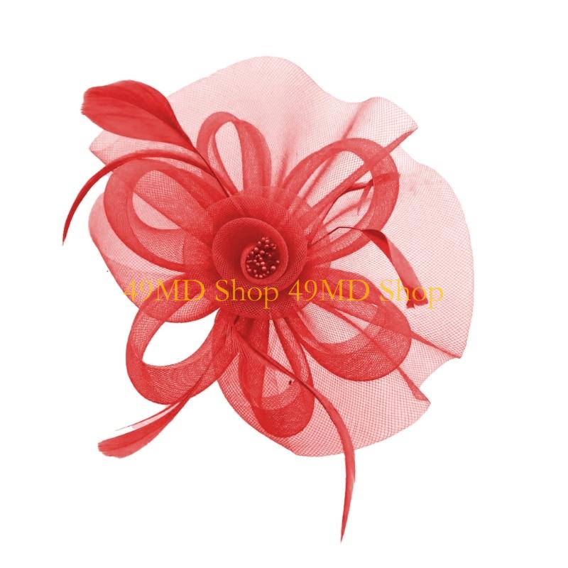 49MD Elegant Flapper Fascinator Flower Hair Clip For Weddings Parties 1920s Bridal Accessory Multi Color Choices красный