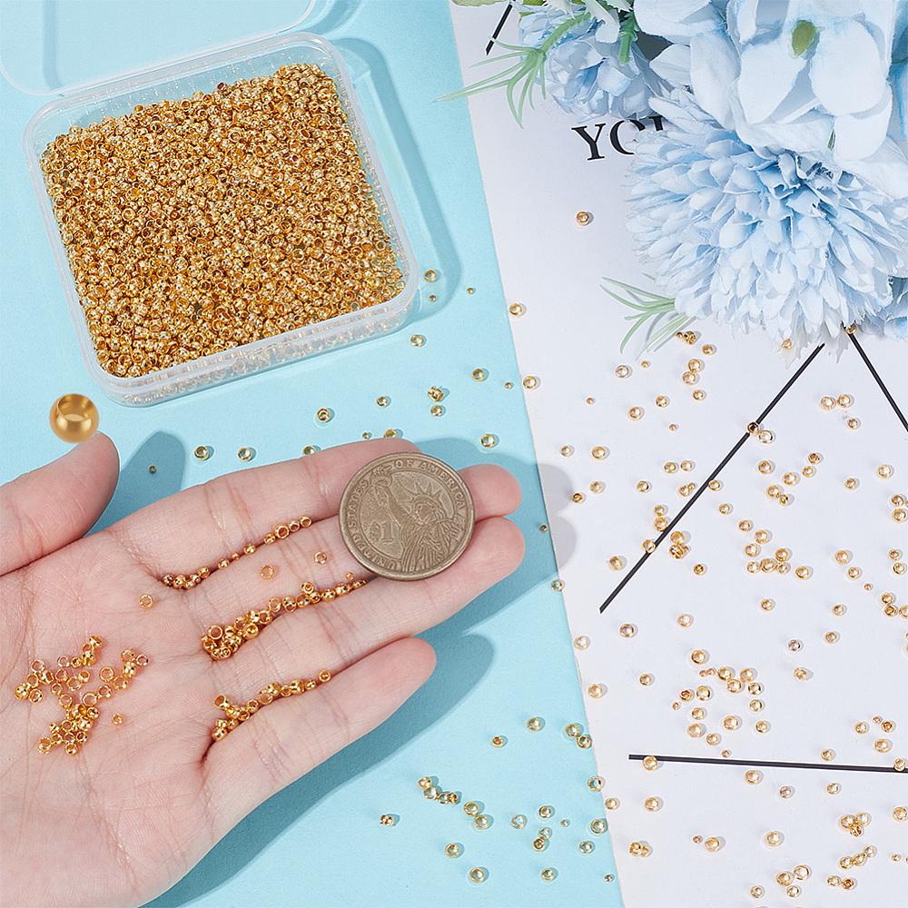 3000Pcs 3 Styles Rondelle Brass Crimp Beads, Golden, 1.5~3x1.5~2mm, Hole: 0.5~2mm, about 1000pcs/style