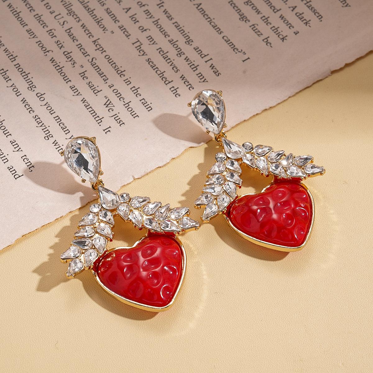 Diamond resin water drop wheat ear love silver needle earrings personalized creative niche light luxury earrings