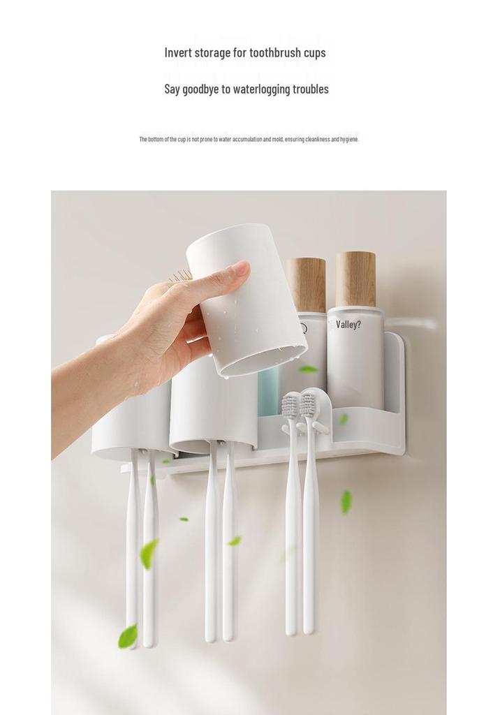 Wall-Mounted Toothbrush & Toothpaste Holder with Mouthwash Cup, Punch-Free