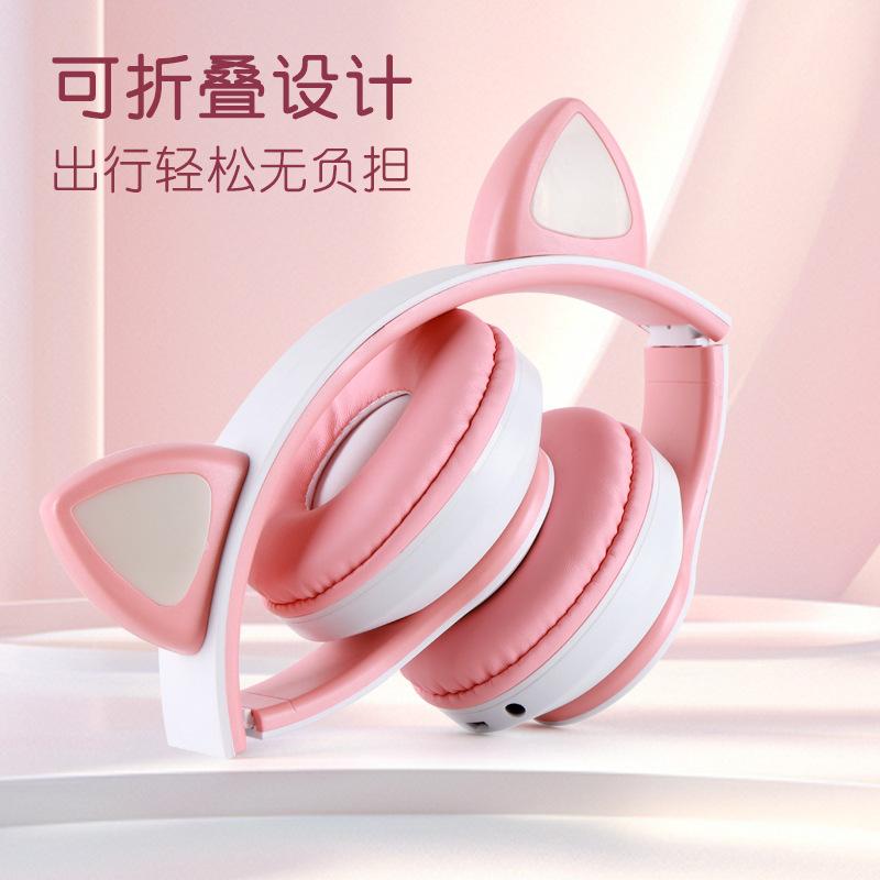 Girl Luminous Cat Ear Headset Wireless Bluetooth Headset Foldable Sports E-sports Headset