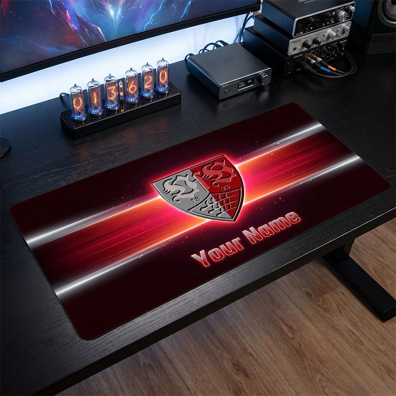 Tappetino per Mouse Grande Personalizzato VfB Stuttgart FC, Stampa Testo Nome Personalizzato, Tappetino da Scrivania Antiscivolo con Logo Calcio, Regalo per Gamer