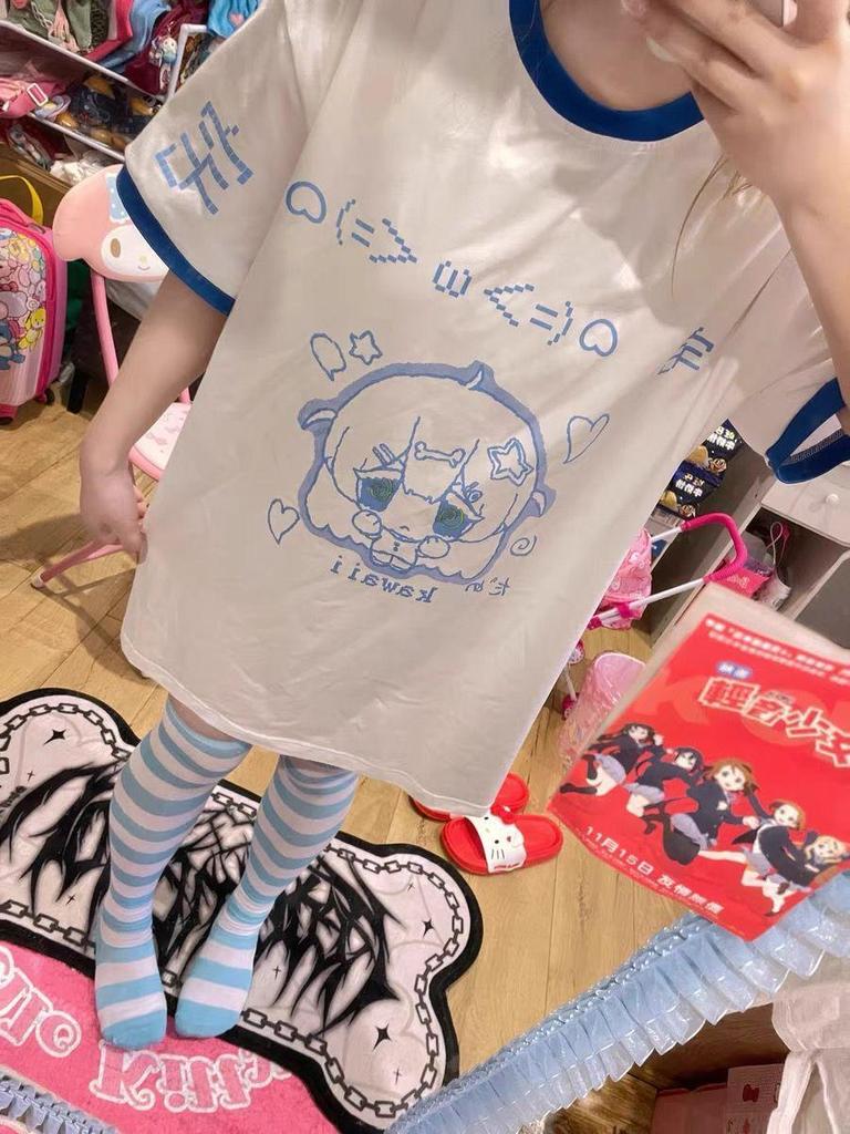 Japanese Style Cute Patchwork T-shirt for Women - Summer Short Sleeve Loose Fit