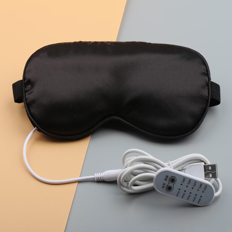 Rechargeable USB Faux Silk Eye Mask with Aroma Bag - Light Blocking, Hot Compress, Relieves Eye Fatigue, Breathable and Soothing for Women.