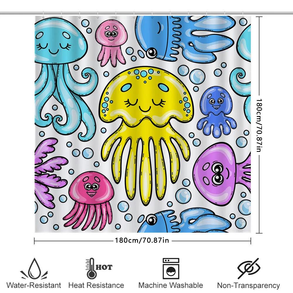 Creative Octopus Jellyfish Bath Shower Curtain For Kids Bathroom Decor Waterproof Fabric Waterproof Print