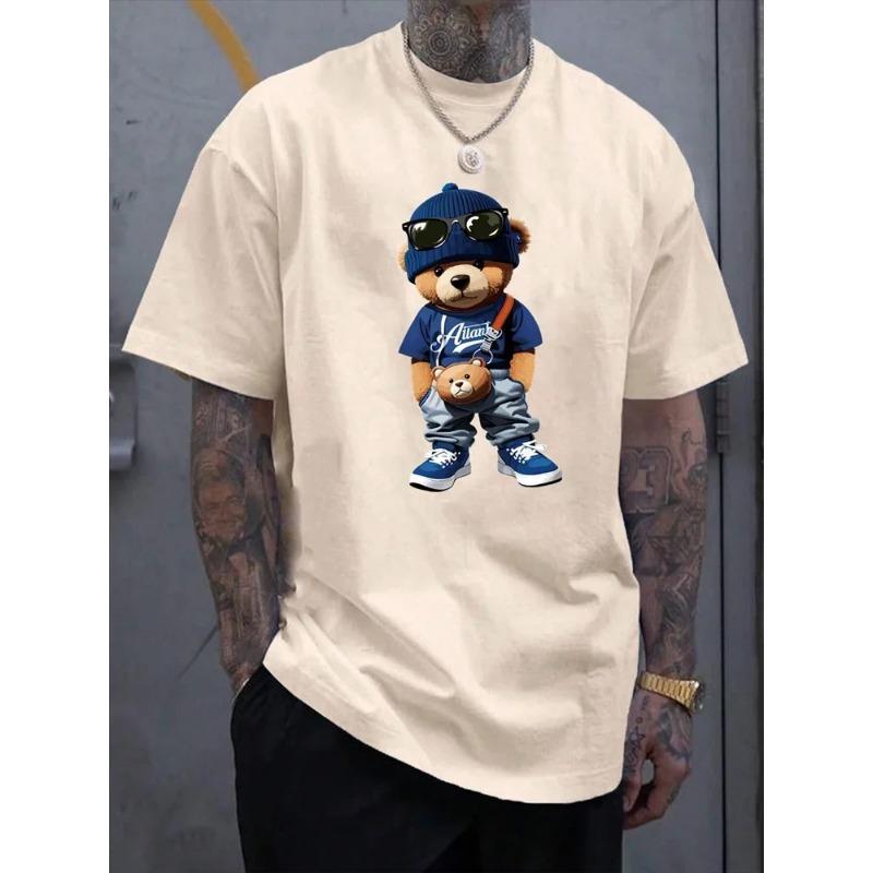 Luxury Little Bear Print Print Tshirt Summer Casual O-Neck Short Sleeve Clothes Harajuku Unisex Cotton Tee Streetwear Tops