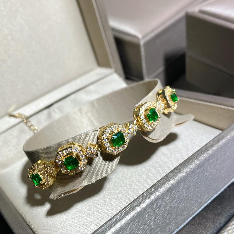 Versa Simulation Jewelry Micro-Set Green Diamond Plated White Gold Bracelet Multi-Colored Treasure Hand Jewelry Woman