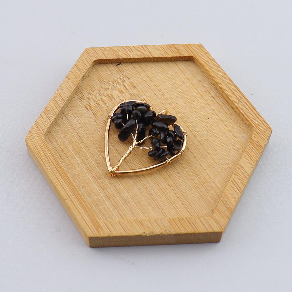 Seven-Color Natural Crystal Tree of Life Heart Pendant Necklace N743
