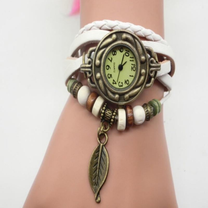 

Ретро Лист Крылья Ангела Кулон Кожаный Ремешок Часы Кварцевый Браслет Наручные Часы чёрный