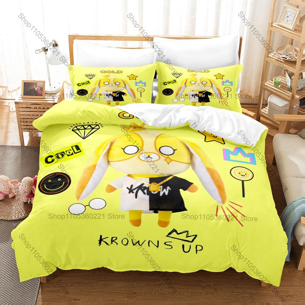 Cool ItsFunneh Krew Teddies Bedding Set Duvet Cover + 2 Pillowcases Cute Cartoon Krew Plush Teddy Kids Gaming Bedroom Decor