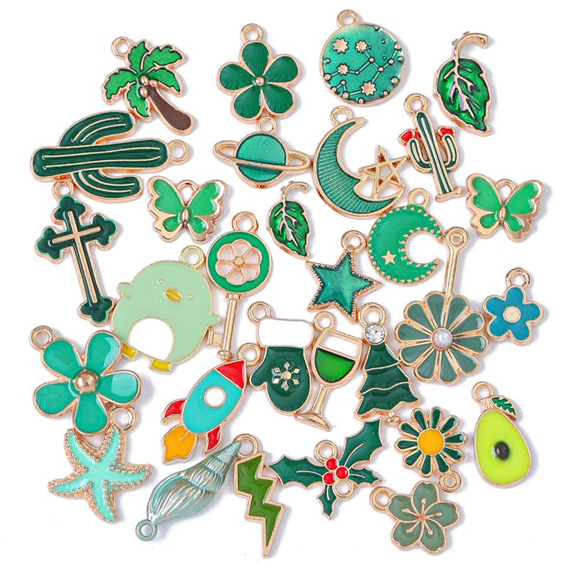 10pcs Random Mixed Styles Enamel Charm Heart Flower Cross Cat Butterfly Pendants for Bracelet Necklace DIY Jewelry Craft Making