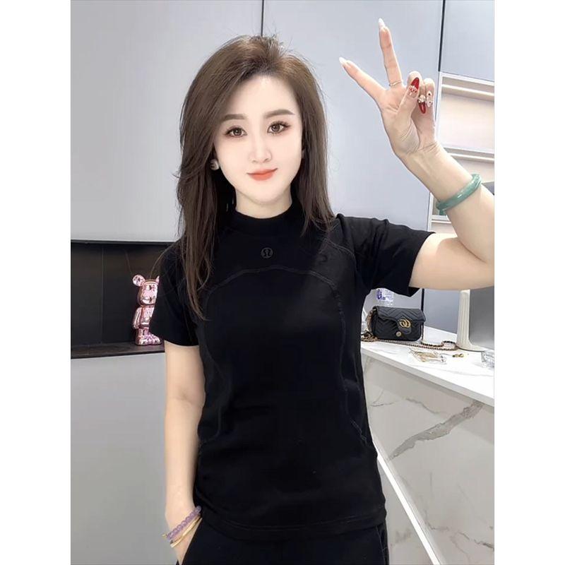 

Европейские товары Лето Новинка Простые буквы Открытая линия Круглый вырез Топ Женский Дизайнерский Нишевый Приталенный Универсальный Футболка с коротким рукавом Black 2XL