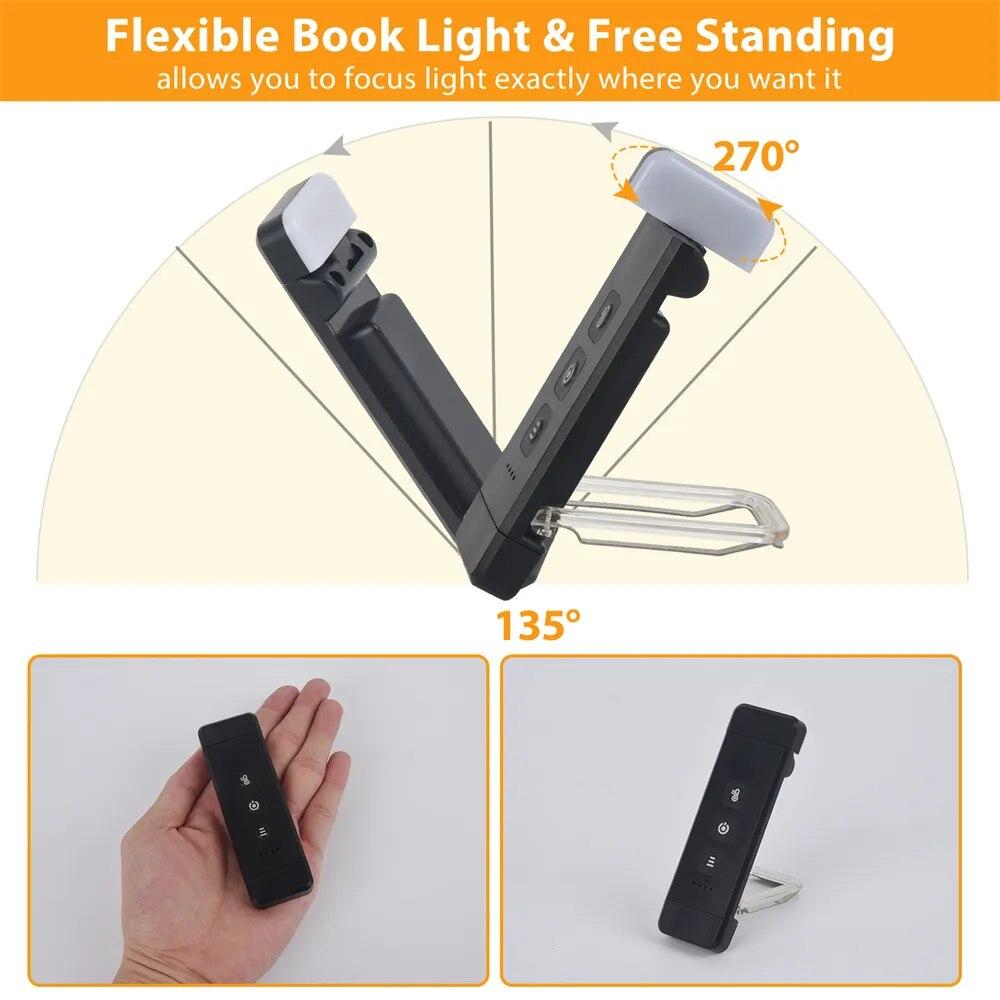 Lampada da lettura con clip e segnalibro con timer, luce da lettura ricaricabile tramite USB, mini luce da lettura a LED, luce da comodino portatile, lampada da lettura