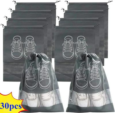 30pcs Shoe Storage Bag with Thickened Non-woven Fabric Strap Mouth Large Capacity Travel Waterproof Shoe Bag Moistureproof