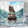 Funny Shower Curtains Bathroom Curtain With Hooks Decor Waterproof Cute Cat Dinosaur Bath Polyester Fabric