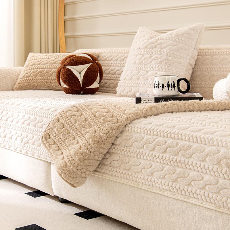 Light Luxury Sofa Cushion, Autumn And Winter Millet Mink Fleece Thickened Warm Seat Cushion, High-End Sofa Cover Cover Cloth Towel