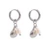 Yhpup Ocean Series Stainless Steel Natural Pearl Metal Shell Drop Hoop Earrings High Quality Charm Daily Jewelry Accessories