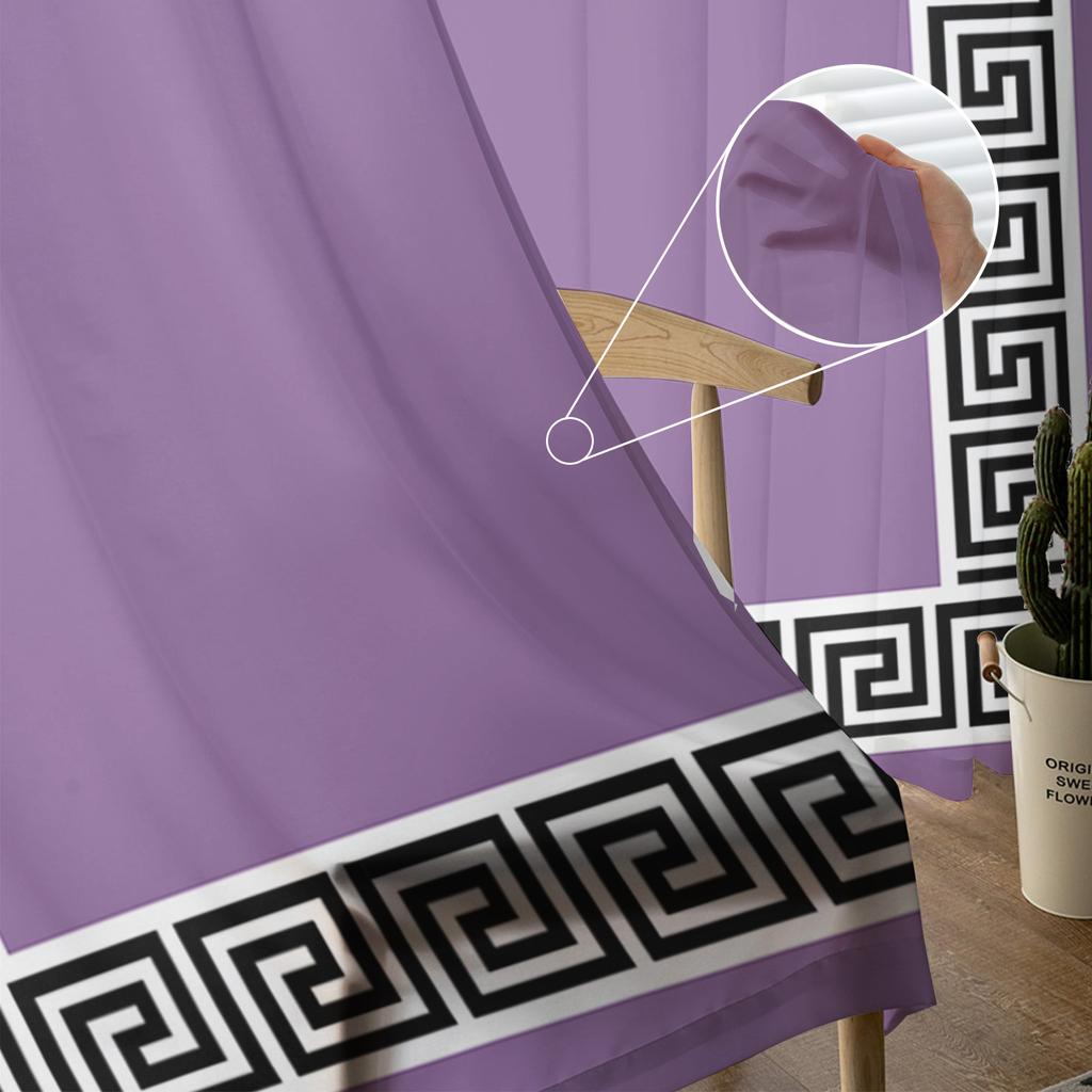 Purple Geometric Chinese Style Geometric Sheer Curtains for Living Room Decoration Window Curtains Kitchen Tulle Voile Curtains