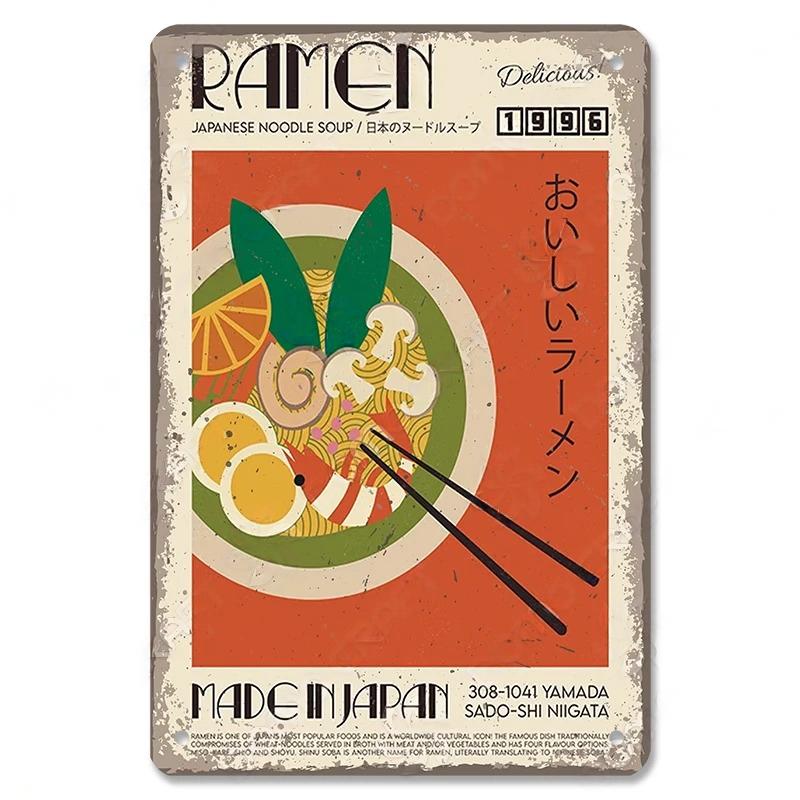 Metal Tin Signs Japanese Foods Vintage Posters Decor Plaque Ramen Beer Metal Plates Wall Decor for Bar Kitchen Restaurant