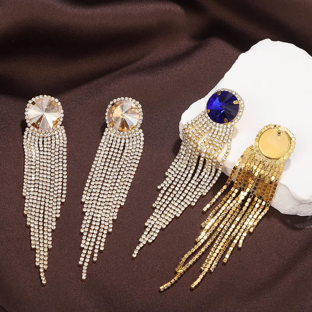 Exaggerated Wind Diamond-Set Fringed Earrings, High-End Niche Design, Exquisite Earrings, Personalized Long Earrings