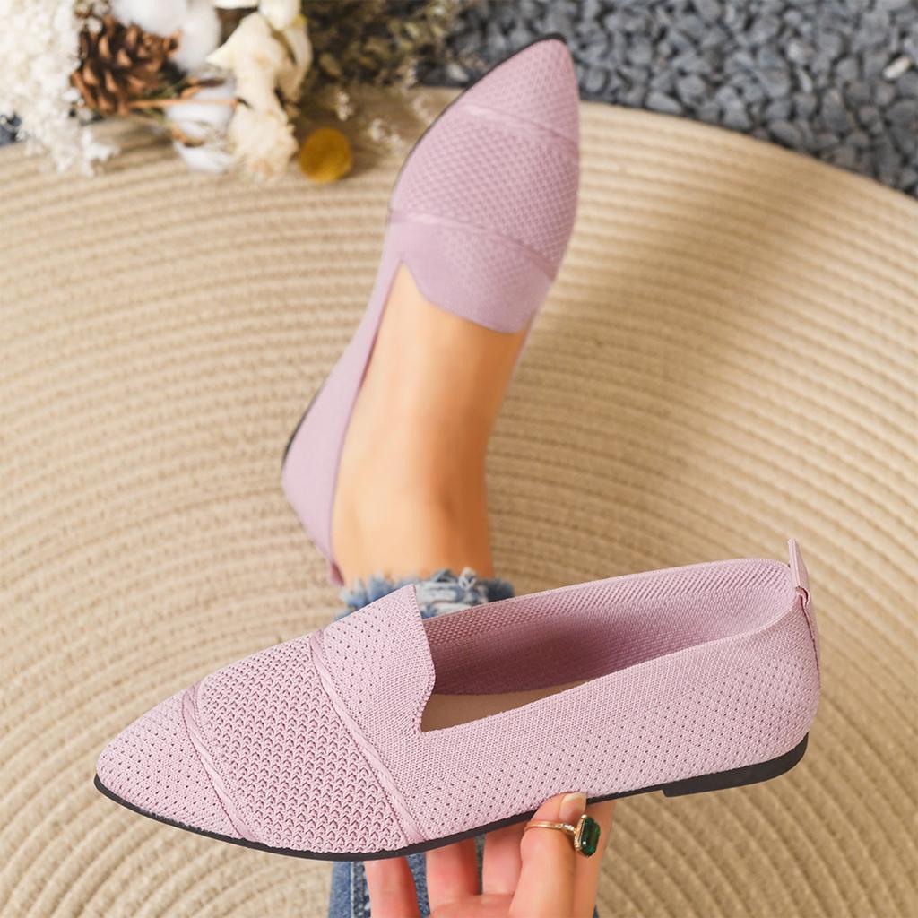 Women Summer Pointed Toe Slip On Flats Breathable Knit Upper Lightweight Flexible Sole Casual Walking Shoes