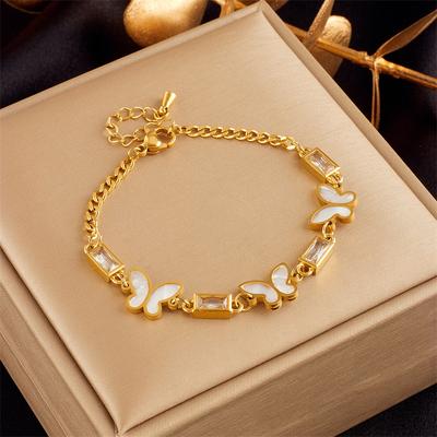 Titanium Steel Butterfly Pendant Bangles Bracelets For Women Girl  Gold Color Non-Fading Wrist Chain Jewelry Gift