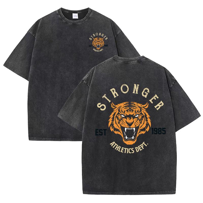 T-shirt Lavata Stampa Tiger Sportiva Forte Donna Estate Comoda Maglietta Lavata Casual Abbigliamento Corto Morbido Cotone Abbigliamento Unisex