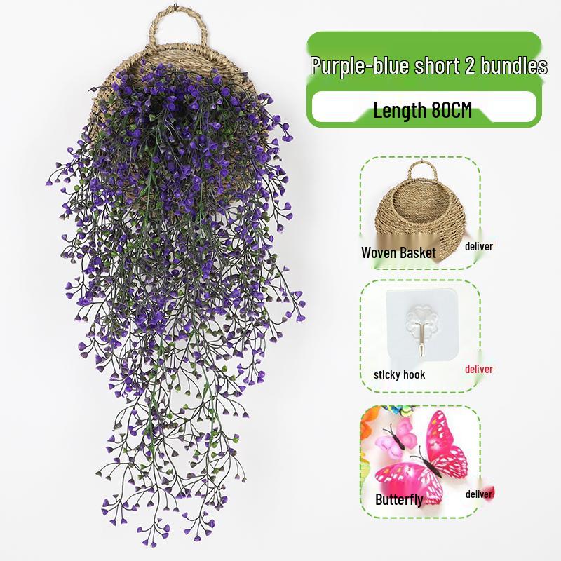 Wall-Mounted Artificial Hanging Vines with Spider Plant in Basket for Living Room Decor