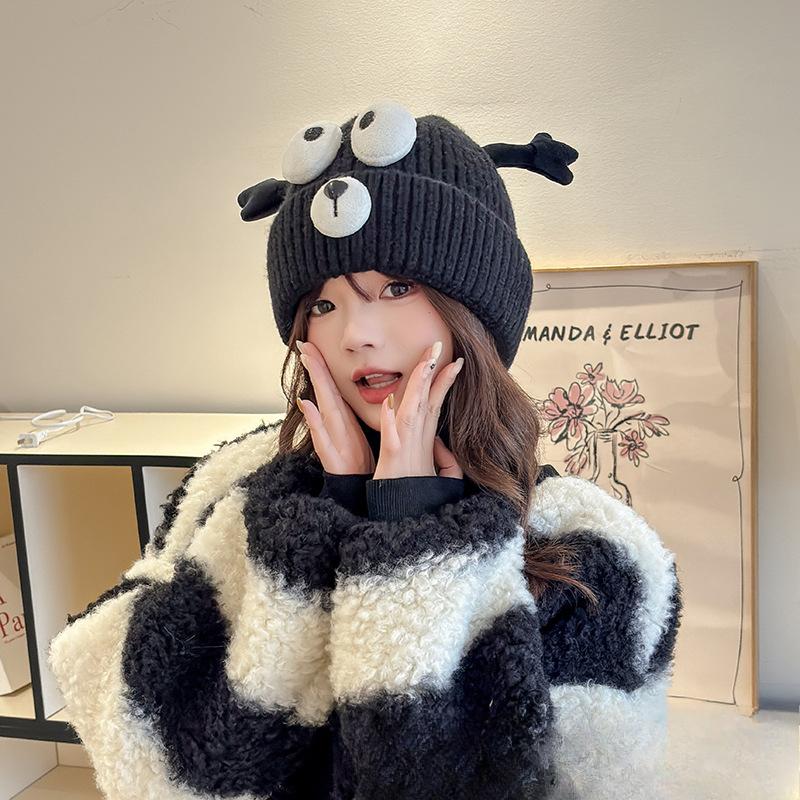 Cute Hat for Women In Autumn and Winter Plush New Korean Knitted Hat Versatile Warm Ear Protection Thickened Fashionable Wool Hat