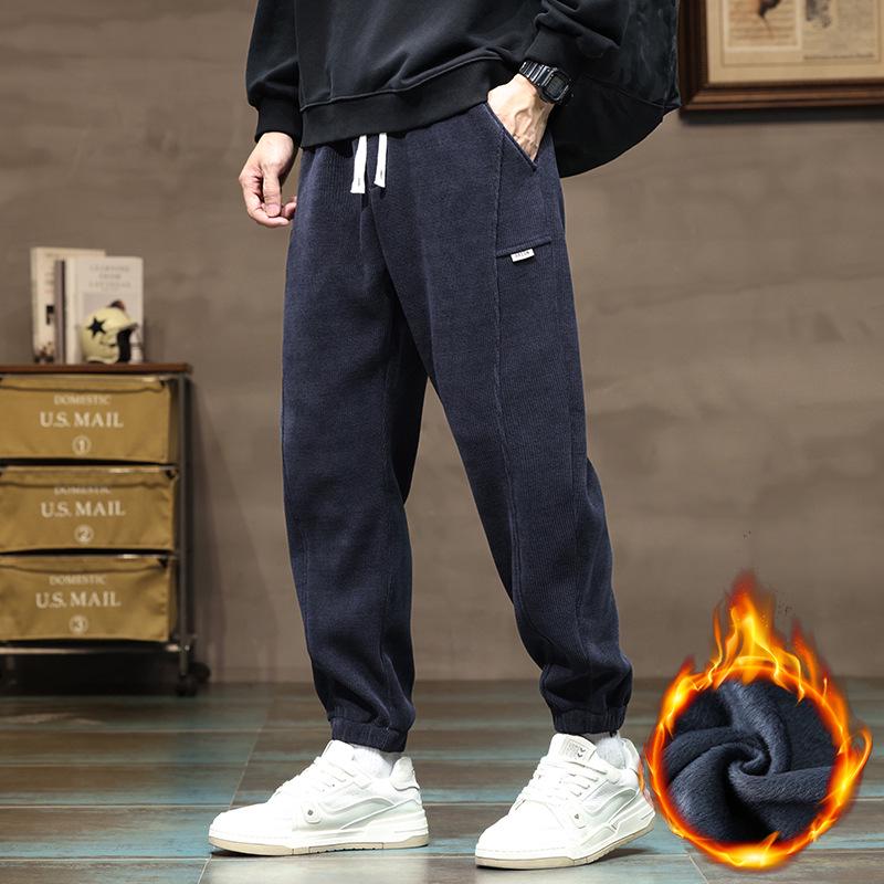 Herren 2025 Winter Fleece-gefütterte Cord-Sweathose: Dicke lässige Baumwollhosen für Herbst & Winter