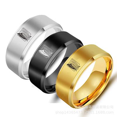 Anillo de acero inoxidable plateado negro de Attack on Titan, anillos de dedo con bandera de alas de la libertad