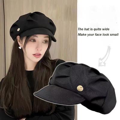 Four Seasons Available Women'S New Wrinkled Cloud Octagonal Hat, Face Revealing Small Hat, Simple Japanese Fashion Soft Brimmed Beret