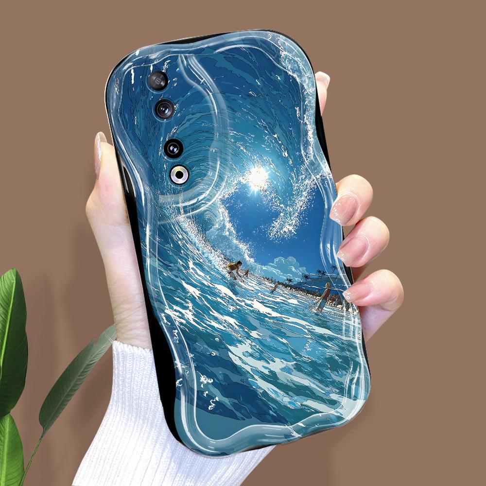 Roztomilý kreslený vzor krémová textura pouzdro vlnitý okraj měkký silikonový kryt pouzdro na telefon pro Huawei Honor Infinix Tecno iPhone