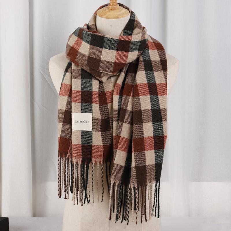 Plaid Long Scarf Winter Warm Cashmere Women Pashmina Foulard Bandana Scarves Female Luxury Hijab Tassel Shawl Wraps  Pareo