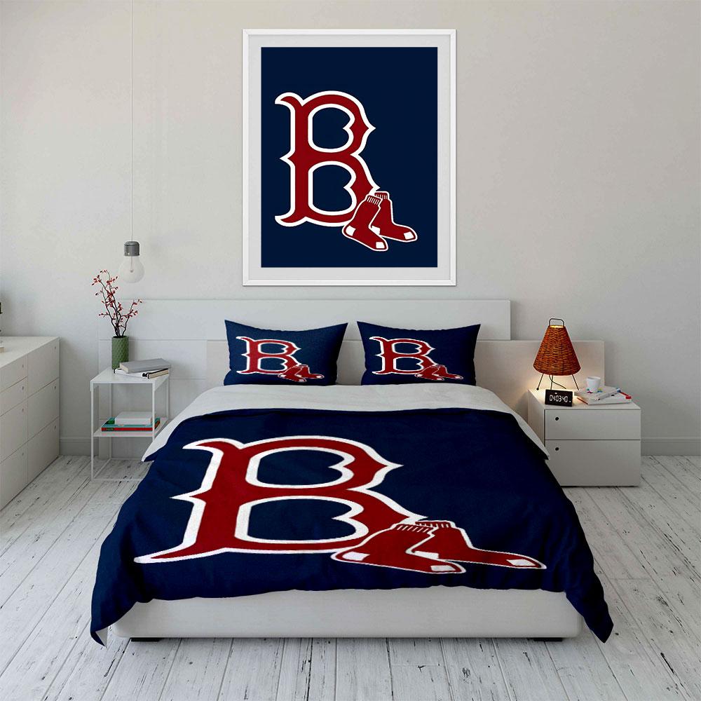 Red Letter "B" with Red Socks Logo Print Bedding Set Duvet Cover Pillowcases (1* Duvet Cover 2* Pillowcases Do Not Include Comforter)