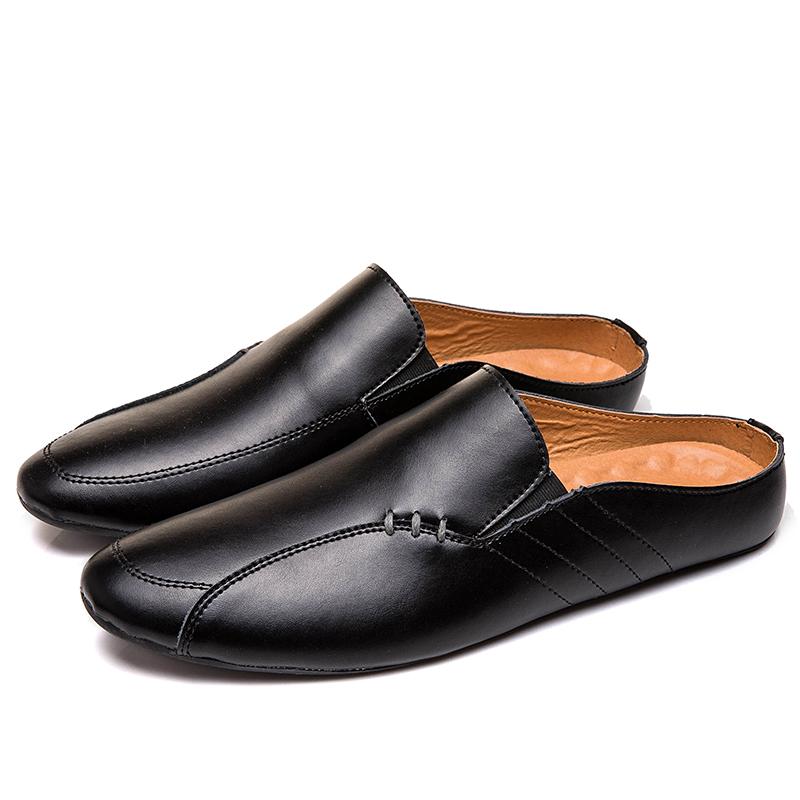 Man Summer Fashion Casual Shoes Male Breathable Backless Loafer Half Shoes Back Leather Muller Shoes Low Heel Shoes Half Slipper