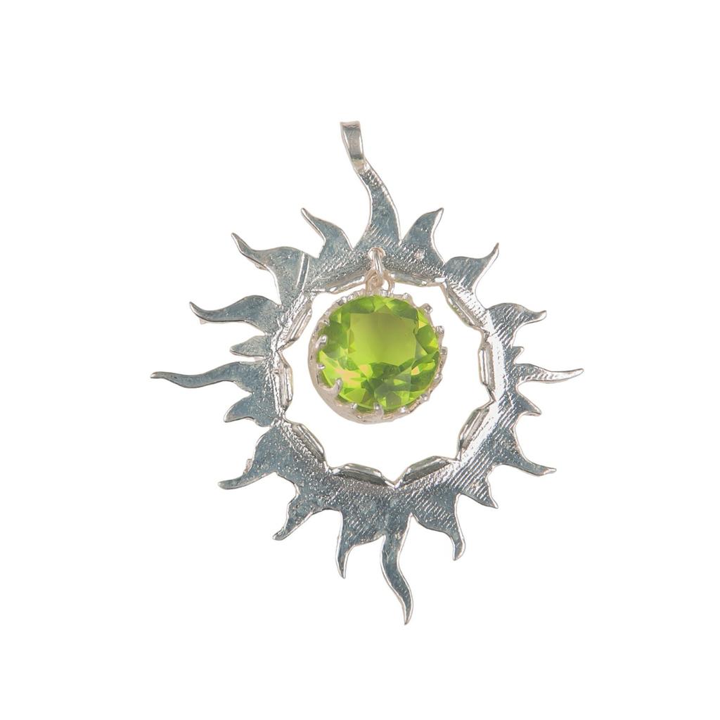925 Solid Silver Multi Gemstone Sun Health Benefits Unisex Jewelry Pendant 1.76" CP-18