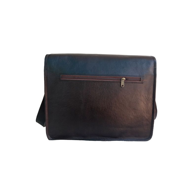 Handmade Black Leather Crossbody Bag: Laptop Messenger Satchel