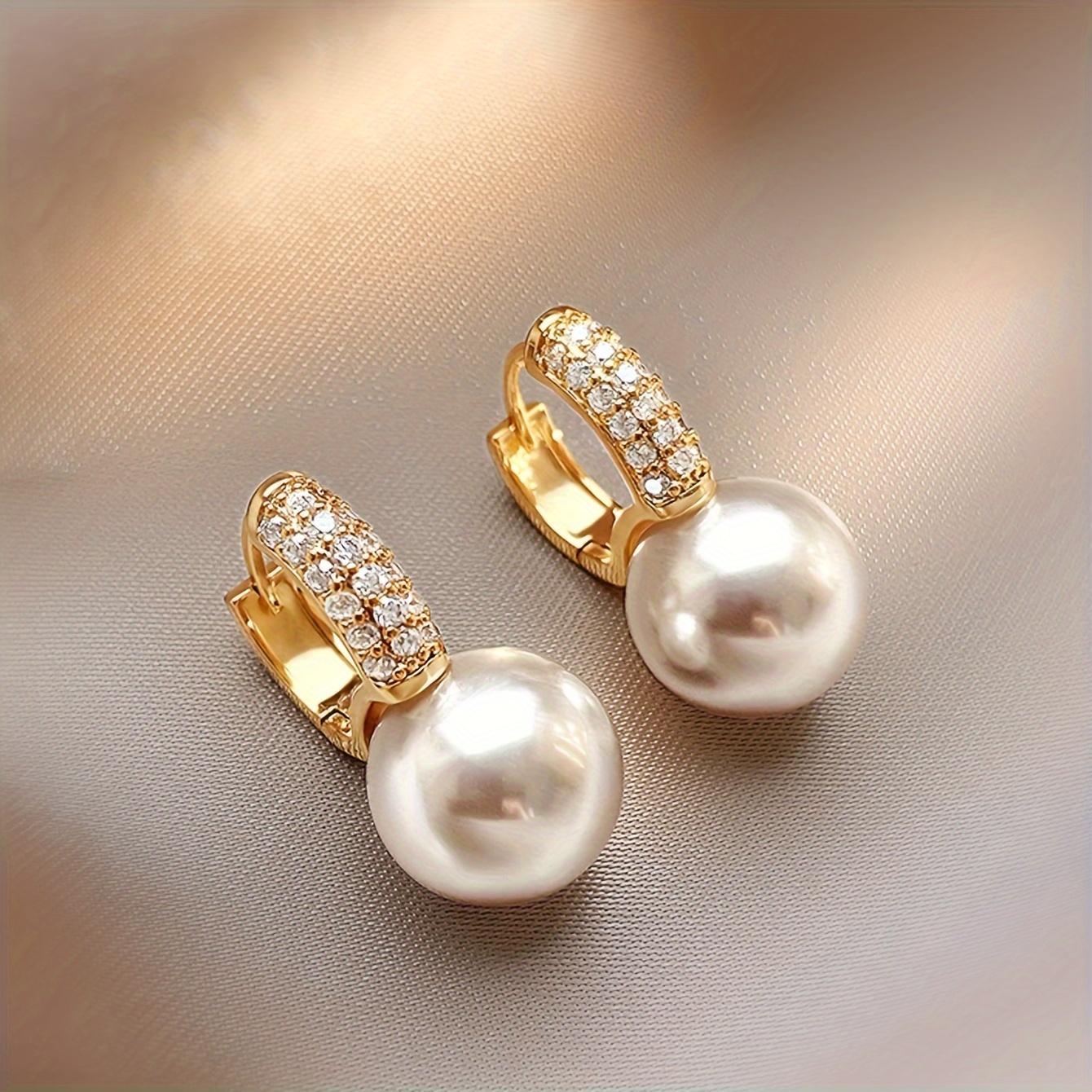 1 Pair Women Elegant Vintage Minimalist Faux Pearl Rhinestone Studded Fashion Earrings SSS0955