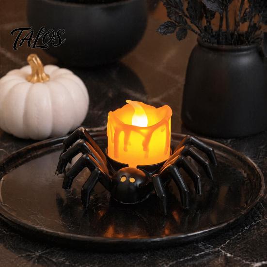 Spooky Home Decor for Halloween Spider Tea Light Candle, Battery Operated Flameless Flickering LED Fake Decorative Candles Fireplace Eyeball