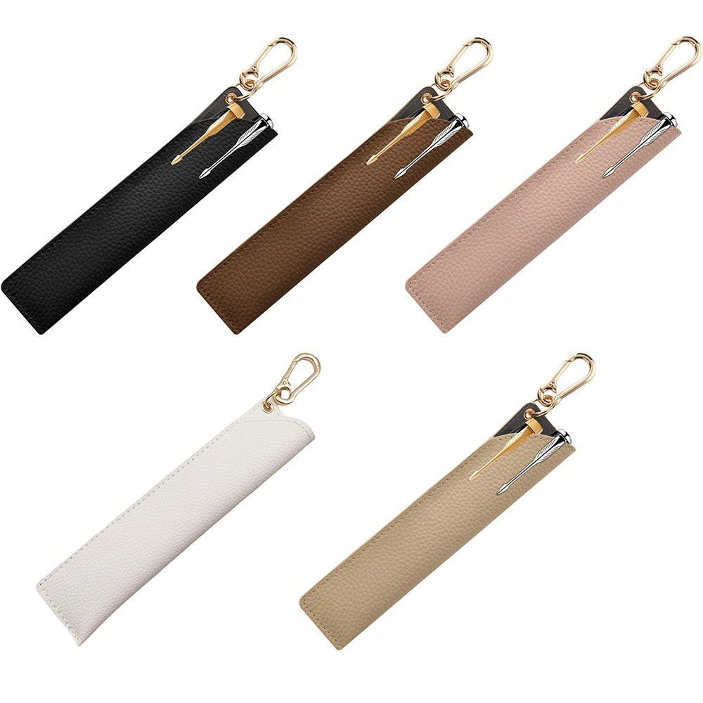 Multifunctional Waterproof PU Pen Pouch Lychee Grain Portable Pencil Case with Hook Pen Bag School Office