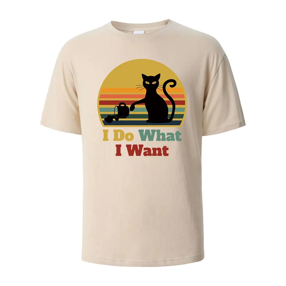 I Do What I Want Cat Pushing Down The Cup Printing Unisex T Shirts Summer Cotton Tshirts Breathable Basic Unisex Clothing Street Tees