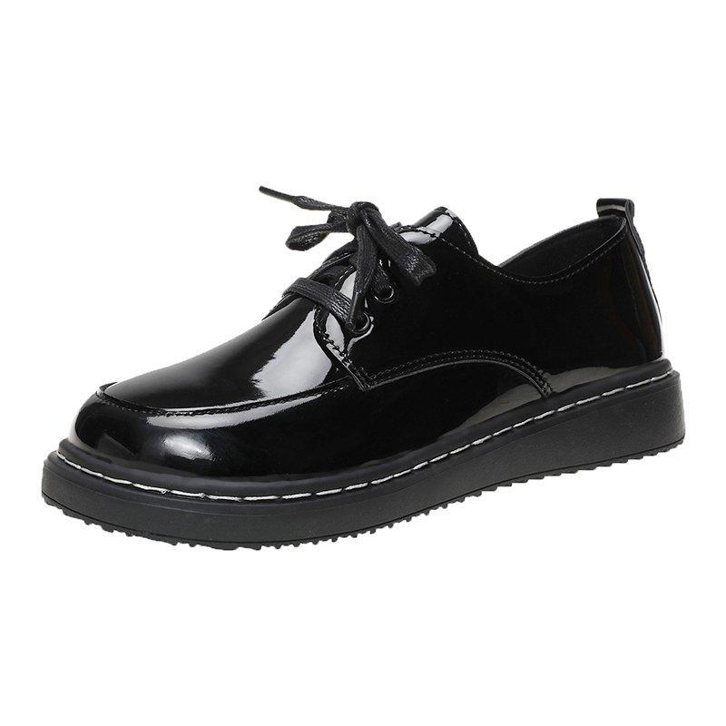 Módní Jarní a Podzimní Dámské Univerzální Malé Kožené Černé Šněrovací Kožené Boty Prošívané Kulaté Špičky Ploché Ležérní Boty pro Ženy